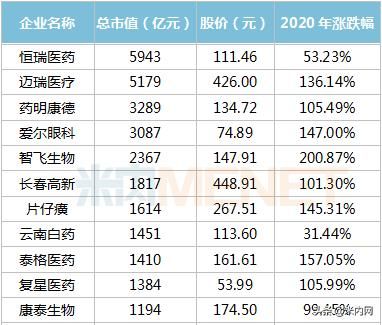 a股上市医药公司排名？（2017 a股市值）